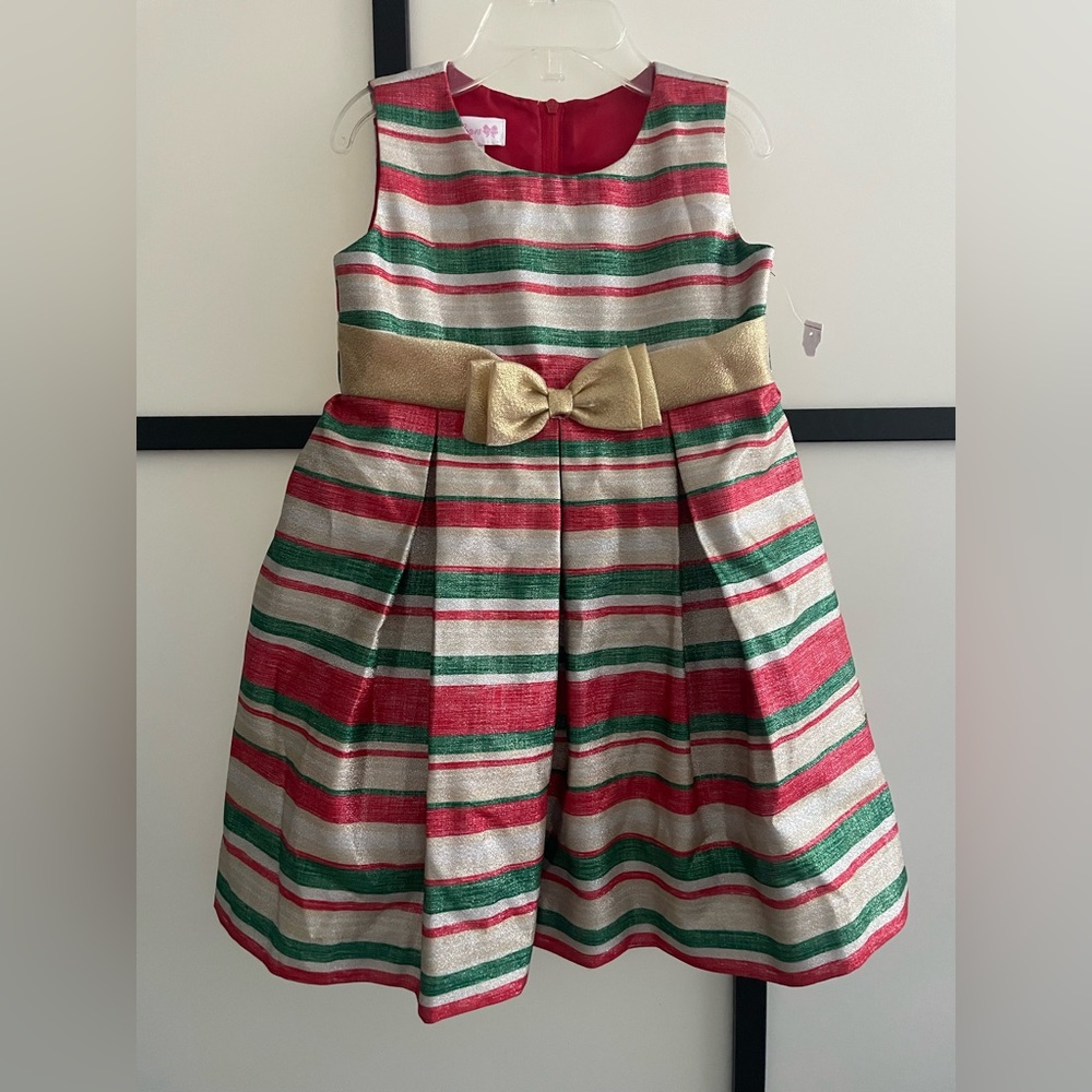 HOLIDAY RED, GREEN AND GOLD TODDLER GIRL DRESS, SIZE 2T
